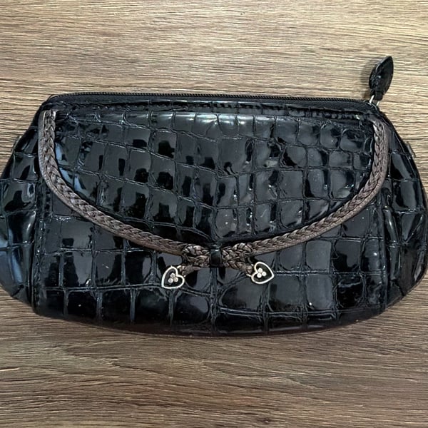 Brighton Ophelia Croc Embossed Patent Leather Wallet Pouch Black