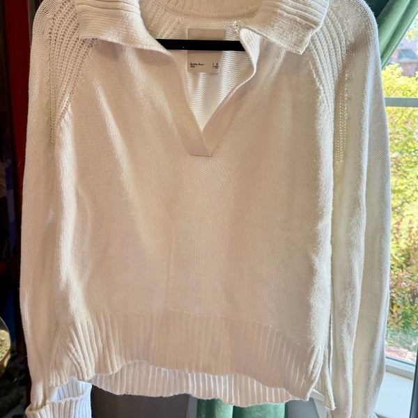Abercrombie & Fitch Polo Sweater Size S White V-Neck Ribbed Knit