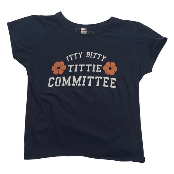 Anvil Itty Bitty Tittie Committee Graphic T-Shirt Size S Blue Cotton