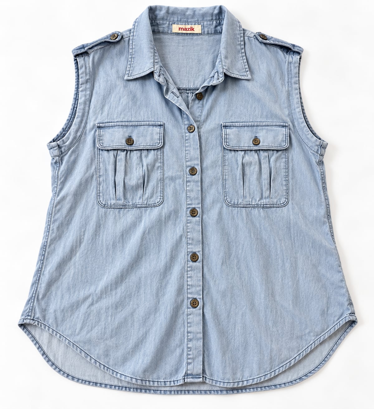 Mazik Sleeveless Denim Shirt Size M Light Blue (m1) 2
