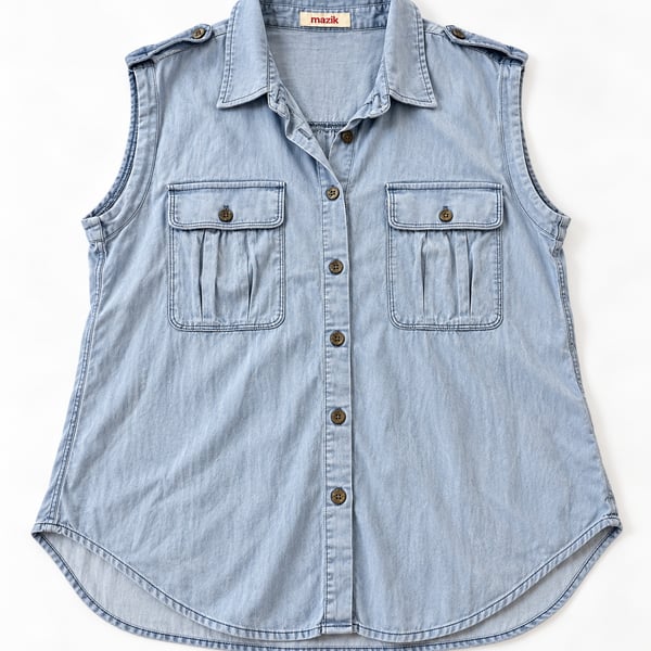 Mazik Sleeveless Denim Shirt Size M Light Blue (m1)