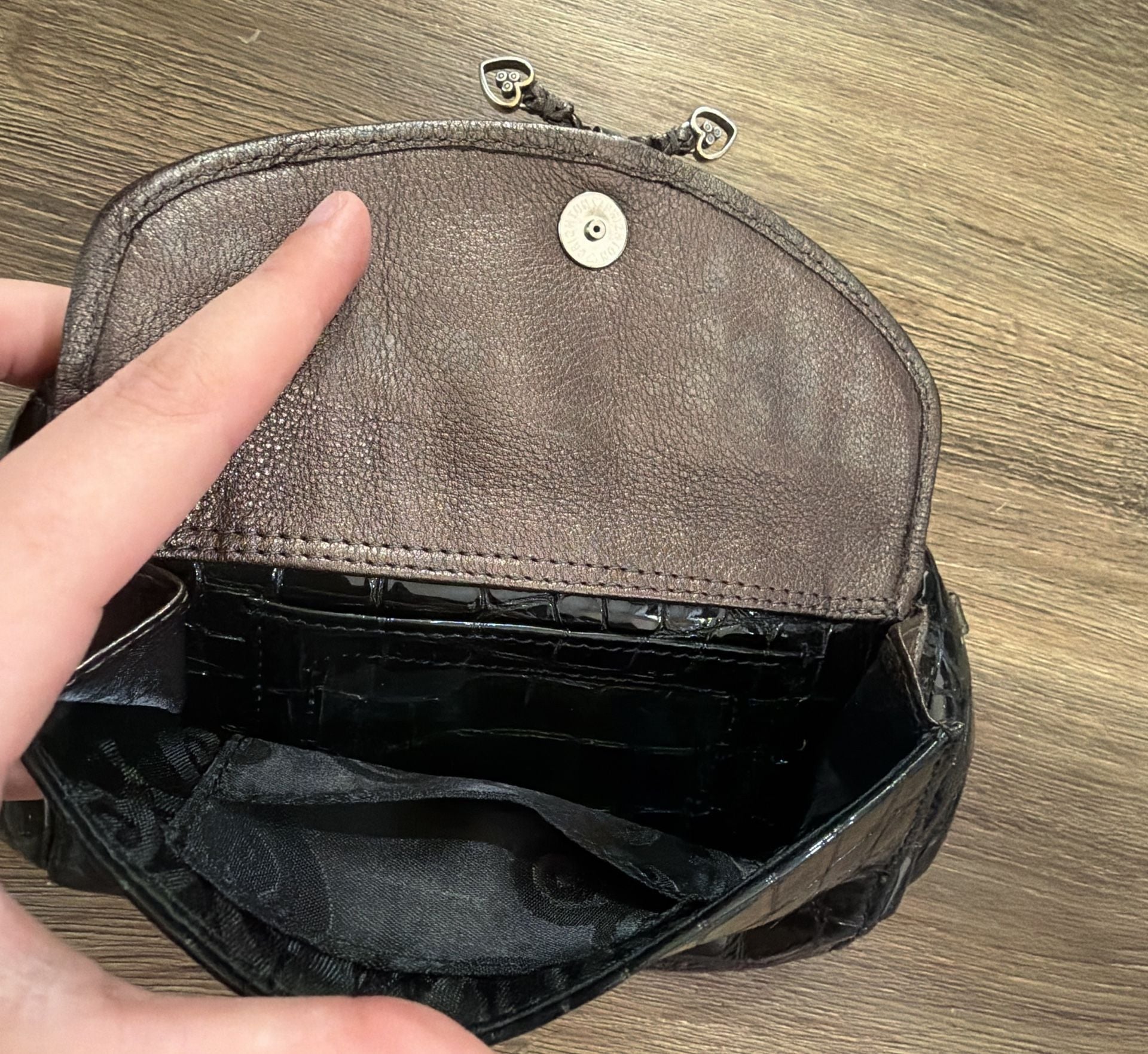 Brighton Ophelia Croc Embossed Patent Leather Wallet Pouch Black 4