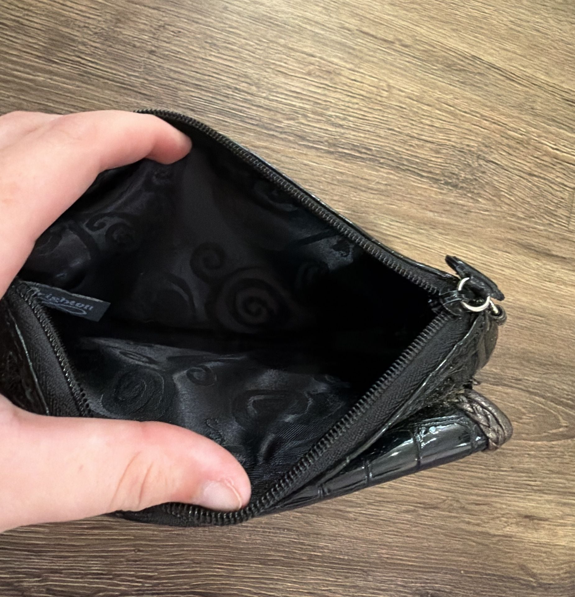 Brighton Ophelia Croc Embossed Patent Leather Wallet Pouch Black 5