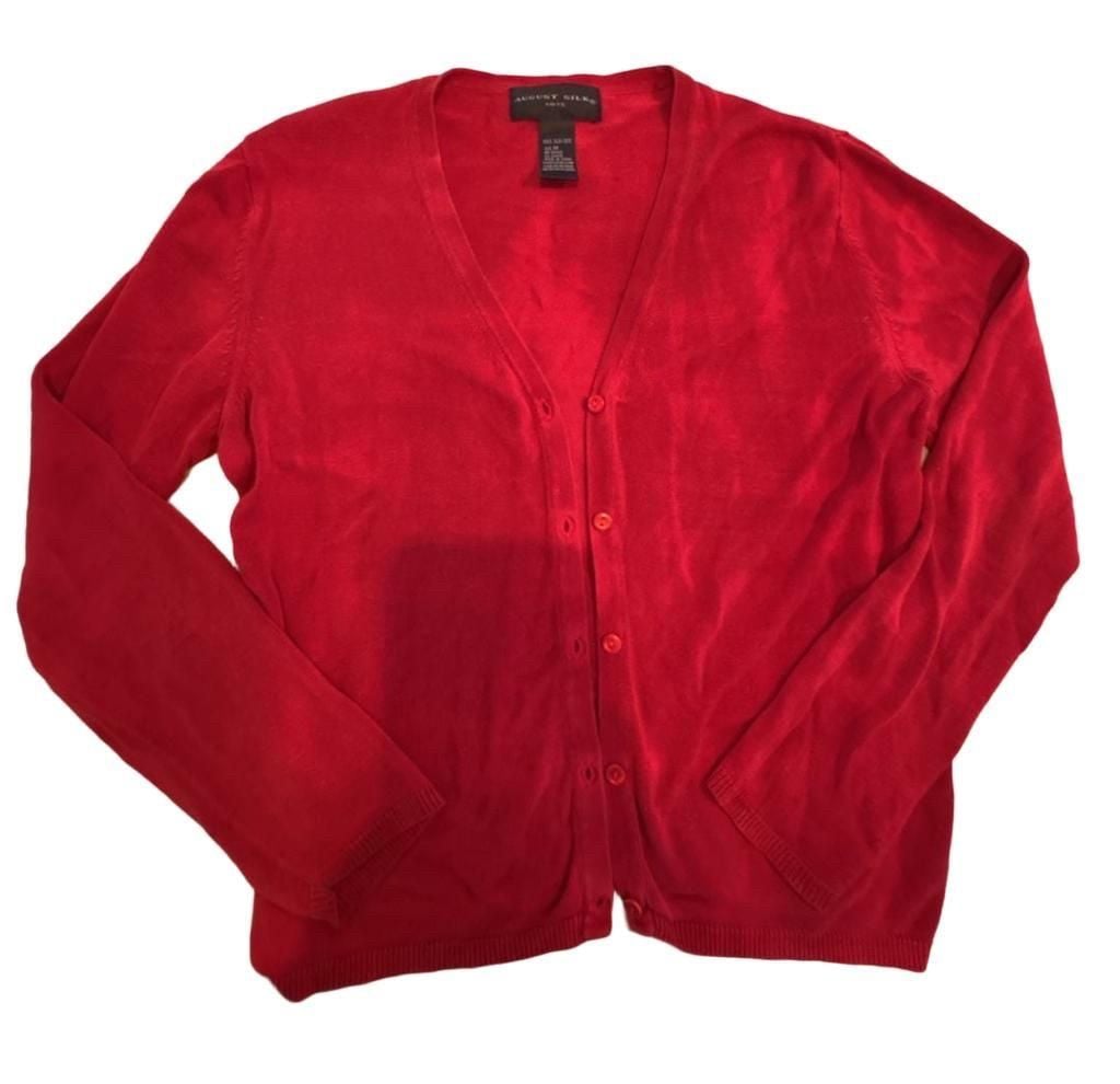 August Silk Knits Cardigan Size M Red Silk V-Neck 2