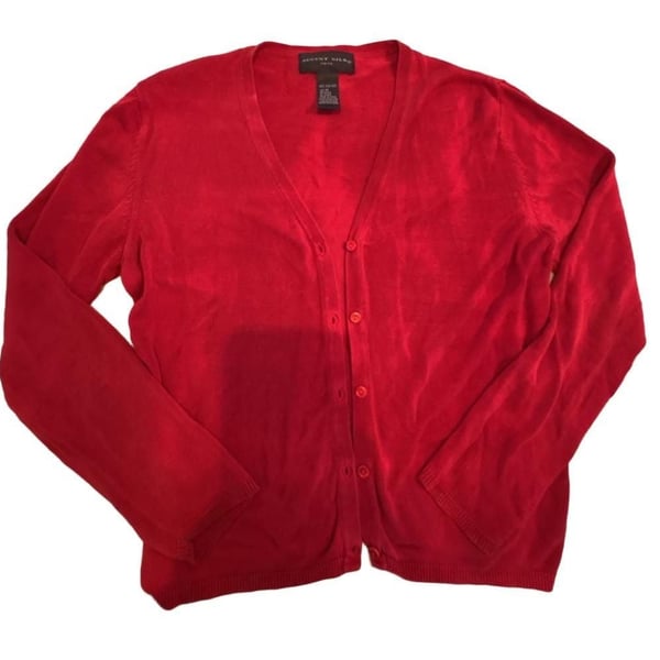 August Silk Knits Cardigan Size M Red Silk V-Neck