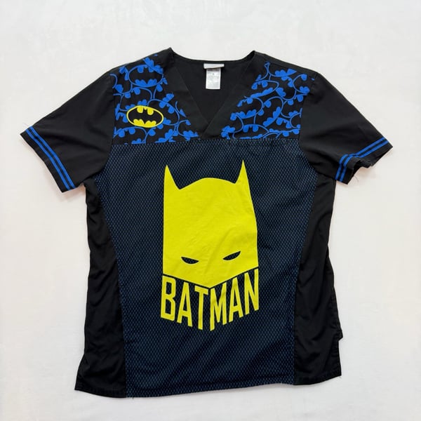 Batman Tooniforms V-Neck Scrub Top Size M Black Blue DC Comics TF703