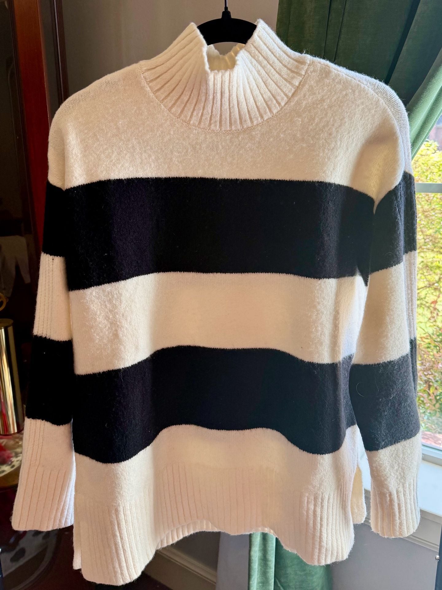 LOFT Striped Turtleneck Sweater Size S Black White 1