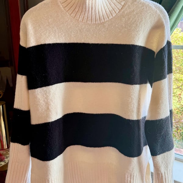 LOFT Striped Turtleneck Sweater Size S Black White