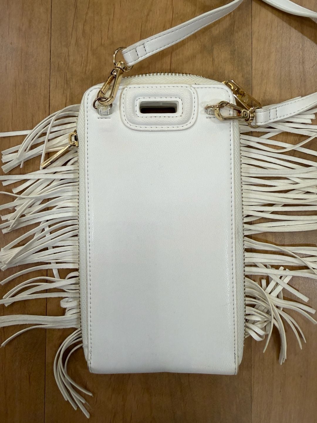 Ah-doma White Fringed Leather Crossbody Phone Bag 8