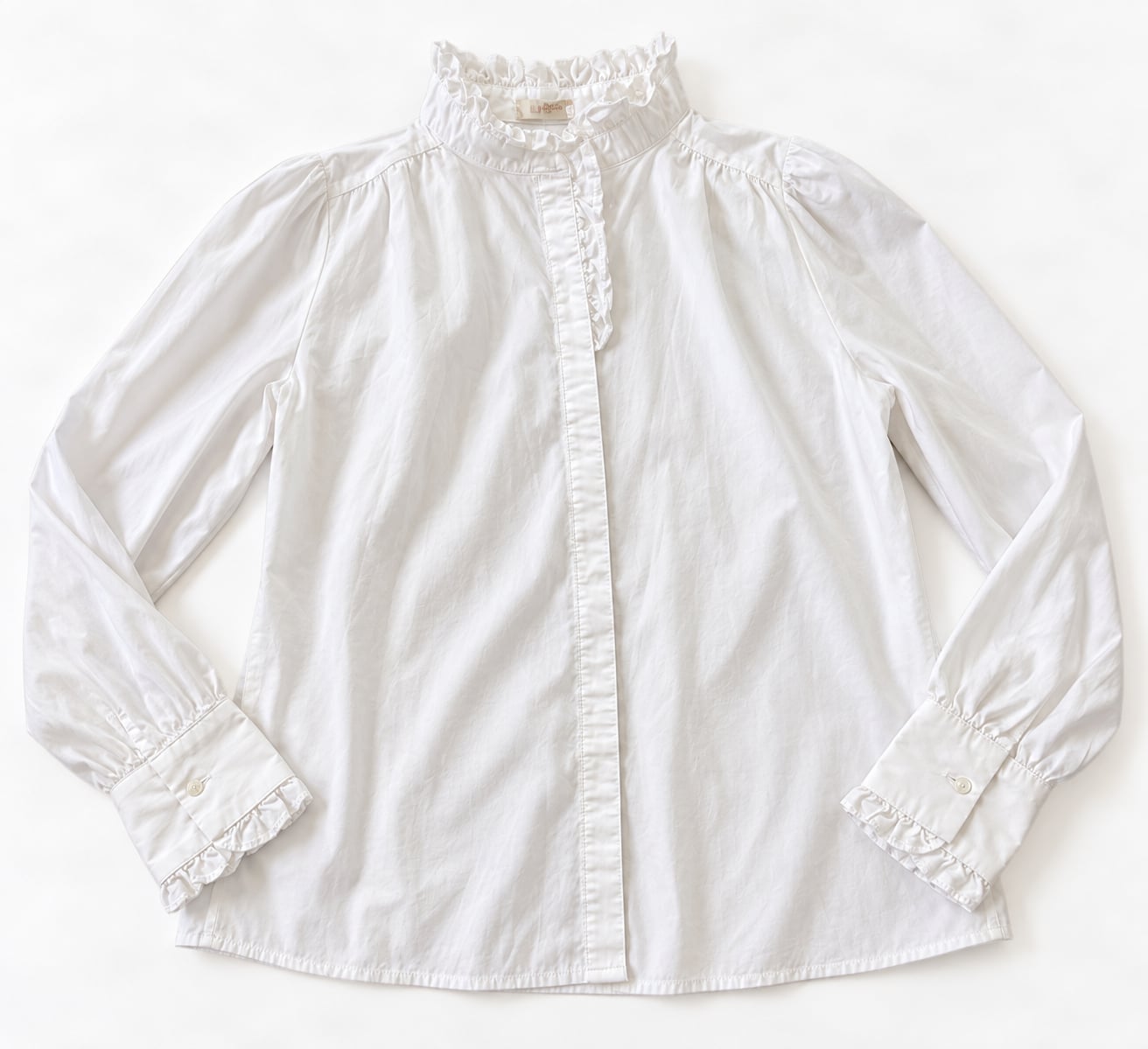 Mazik Ruffle Mock Neck Blouse Size S White Long Sleeve (m1) 2