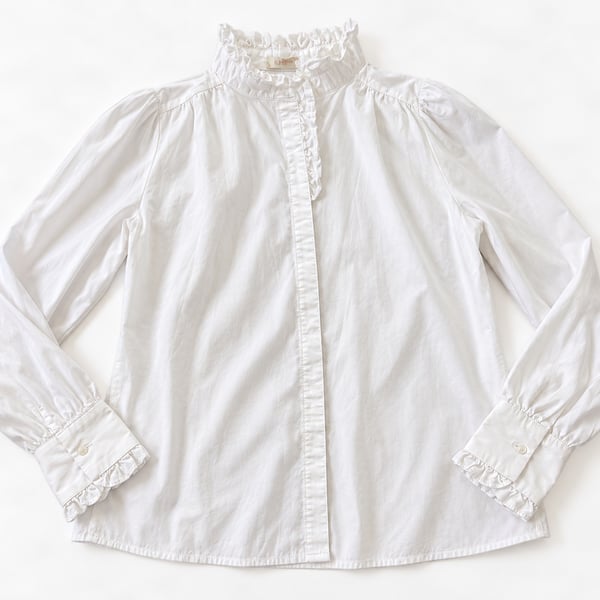 Mazik Ruffle Mock Neck Blouse Size S White Long Sleeve (m1)