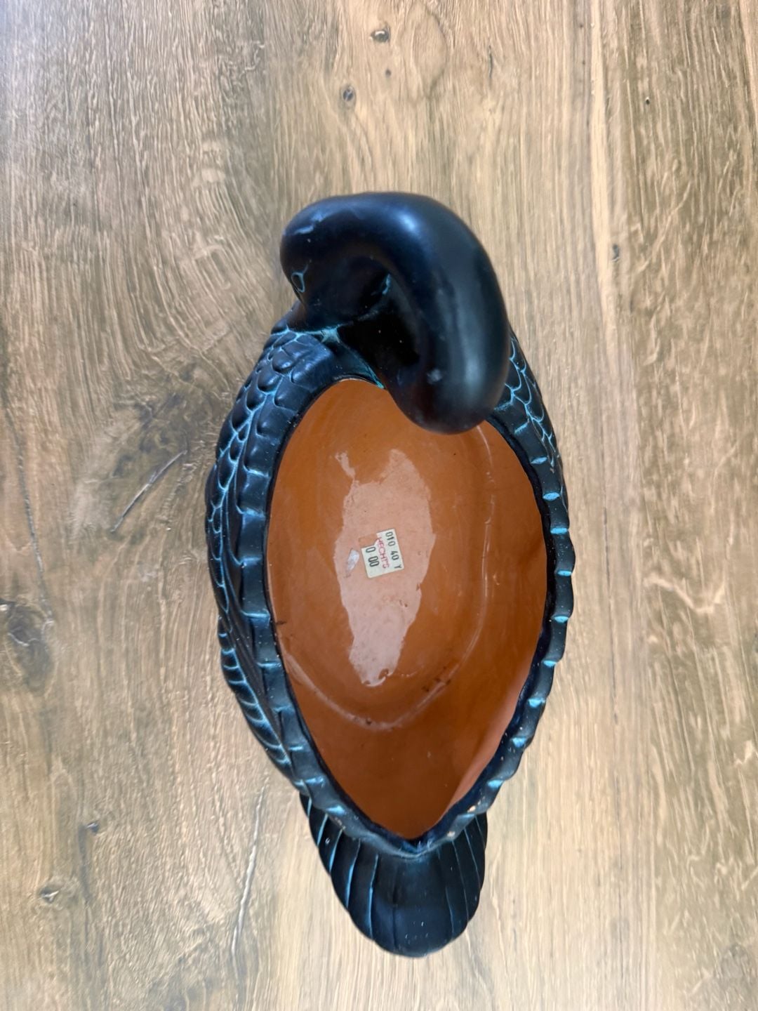 Claire Burke Vintage 1990 Black And Teal Swan Planter 3