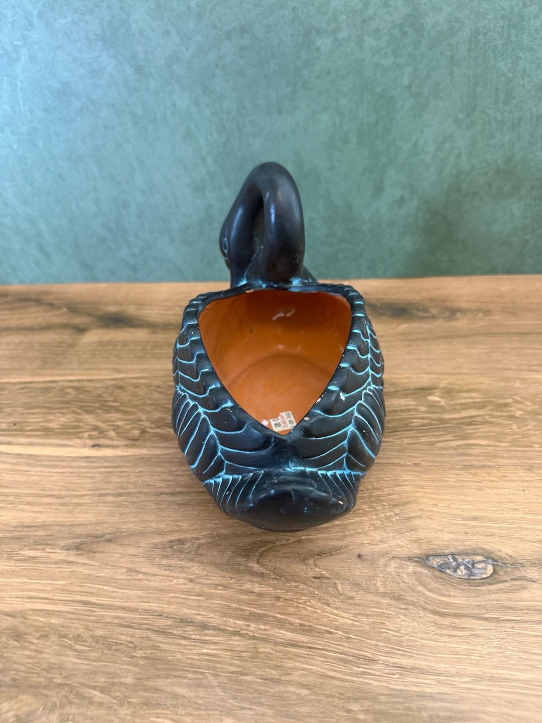 Claire Burke Vintage 1990 Black And Teal Swan Planter 5