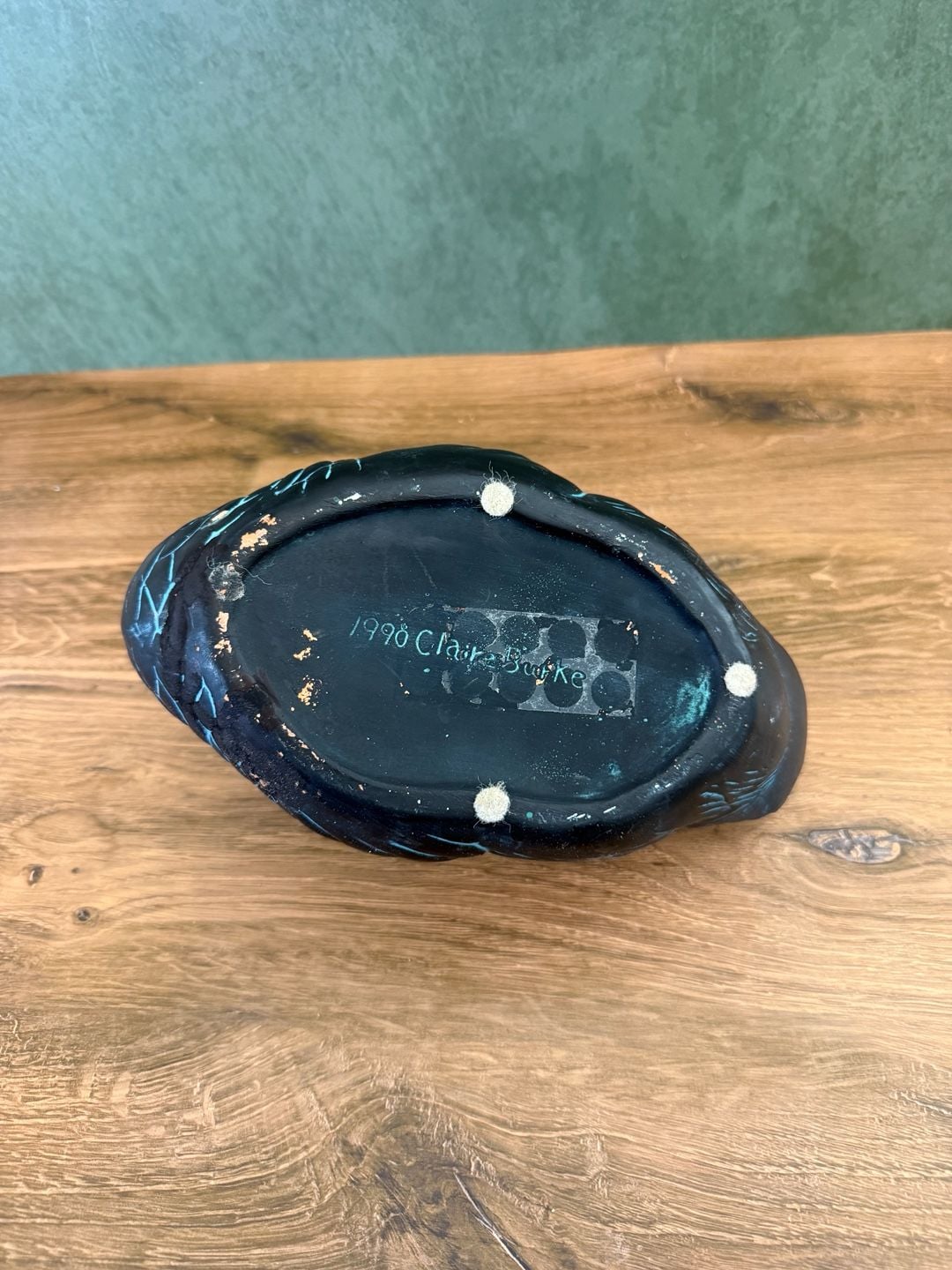 Claire Burke Vintage 1990 Black And Teal Swan Planter 7