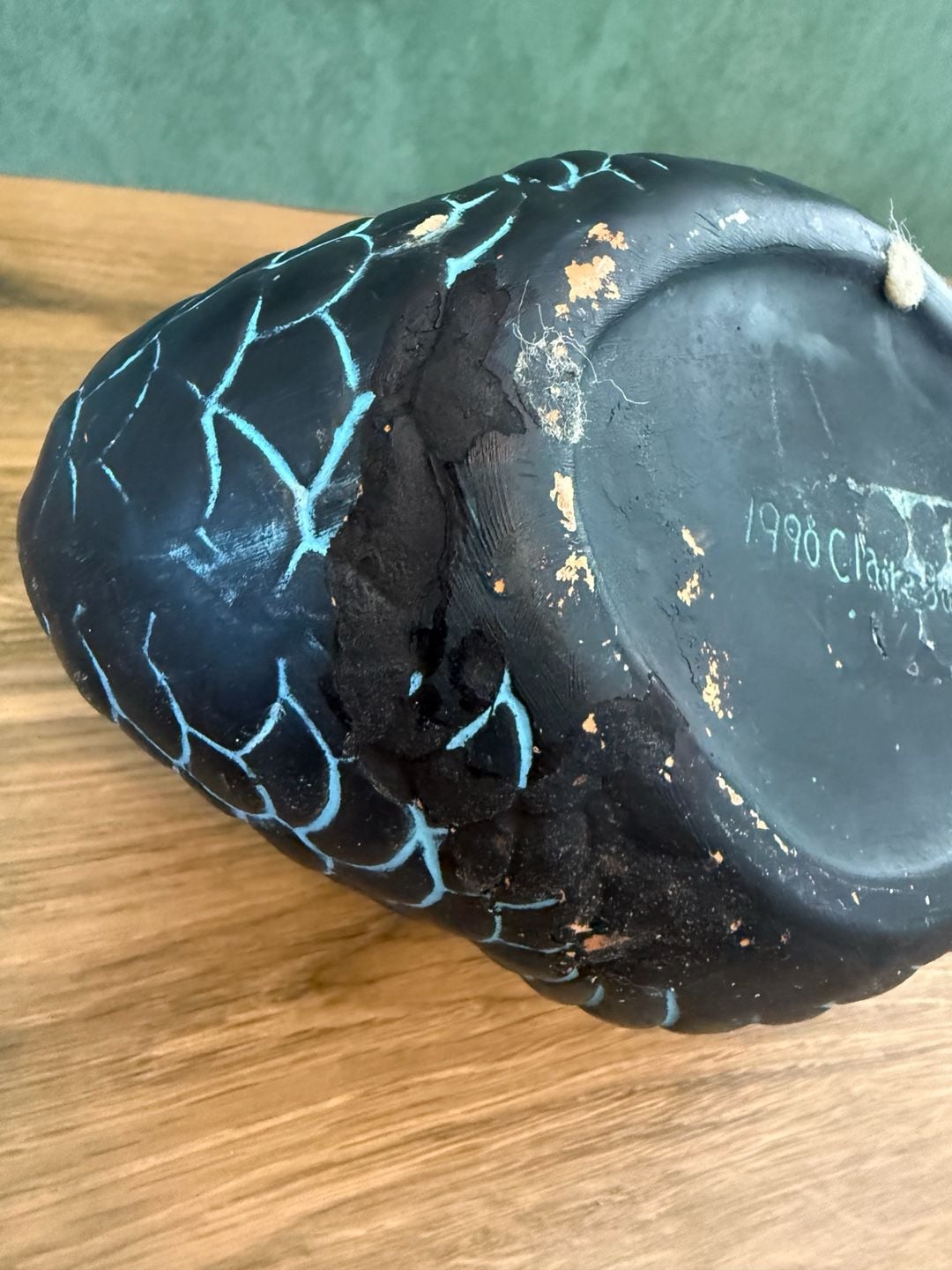 Claire Burke Vintage 1990 Black And Teal Swan Planter 8