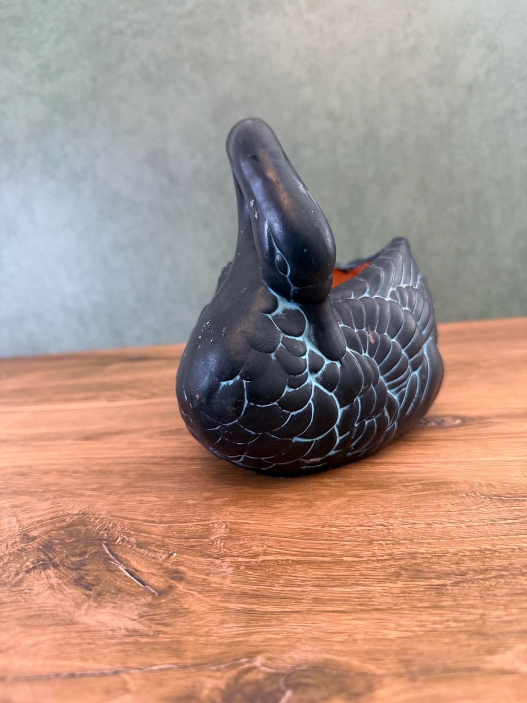 Claire Burke Vintage 1990 Black And Teal Swan Planter 9
