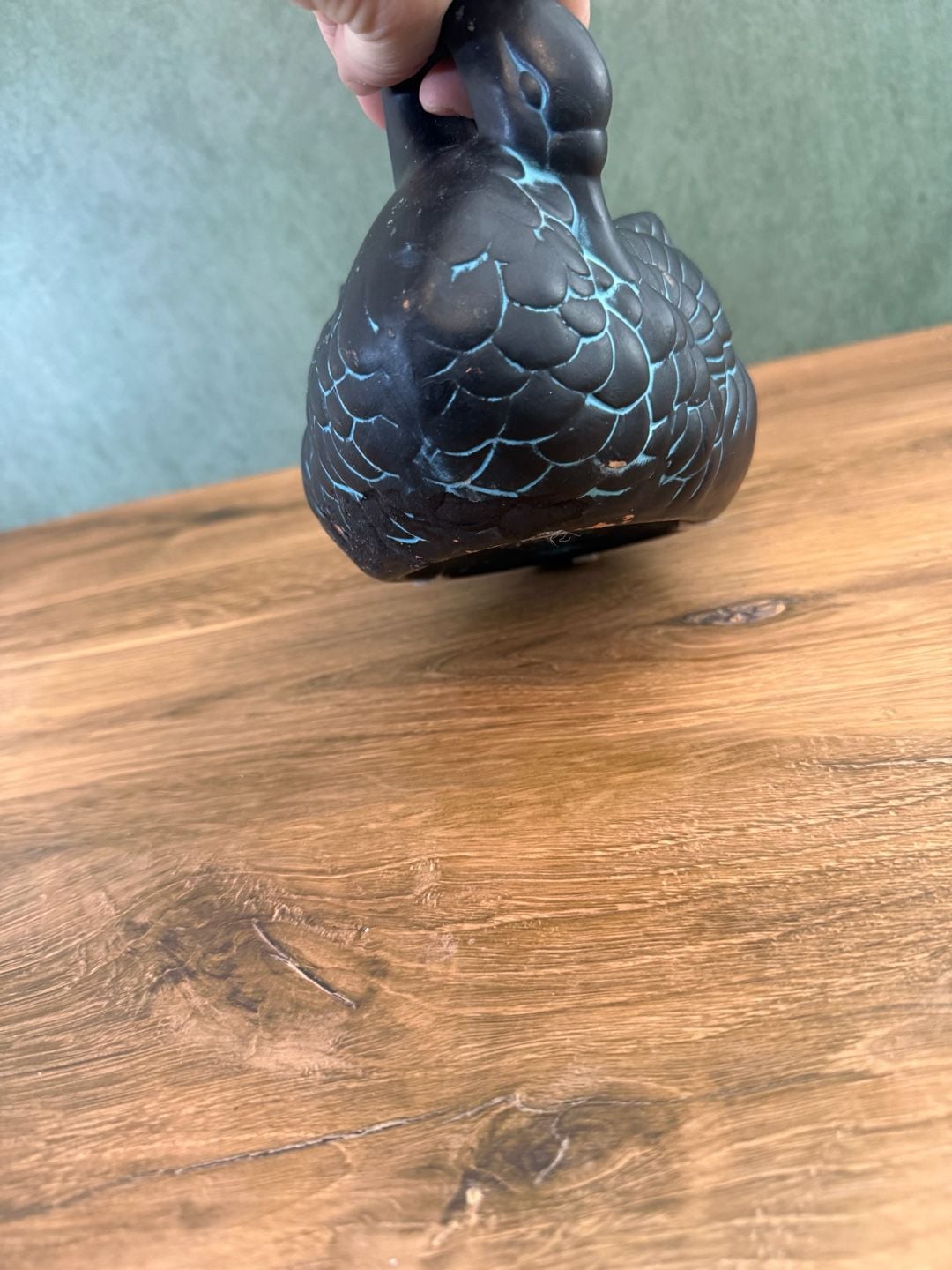 Claire Burke Vintage 1990 Black And Teal Swan Planter 10