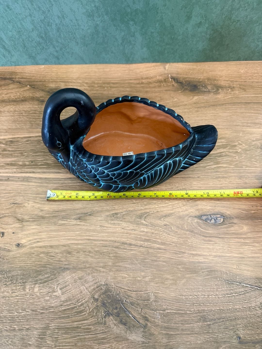 Claire Burke Vintage 1990 Black And Teal Swan Planter 11