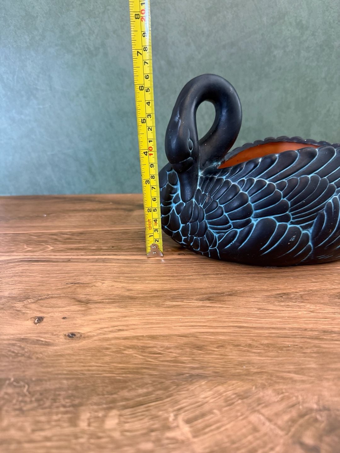 Claire Burke Vintage 1990 Black And Teal Swan Planter 12