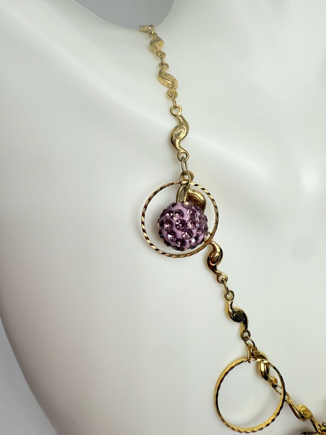 Gold Tone Purple Crystal Pavé Ball Hoop Necklace 5