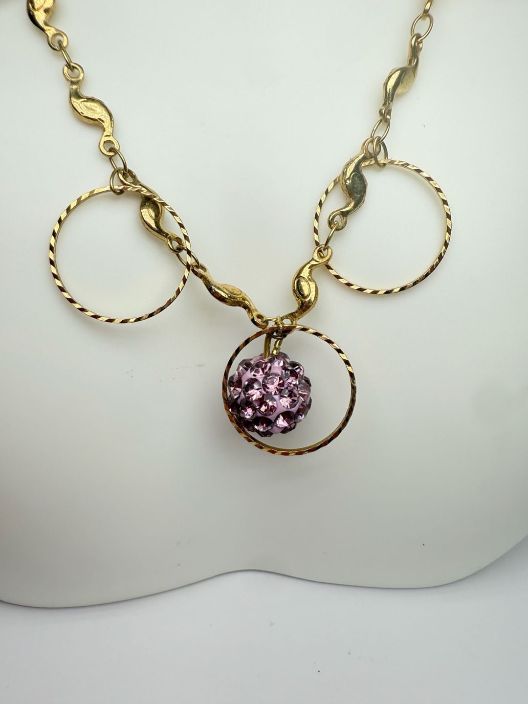 Gold Tone Purple Crystal Pavé Ball Hoop Necklace 6