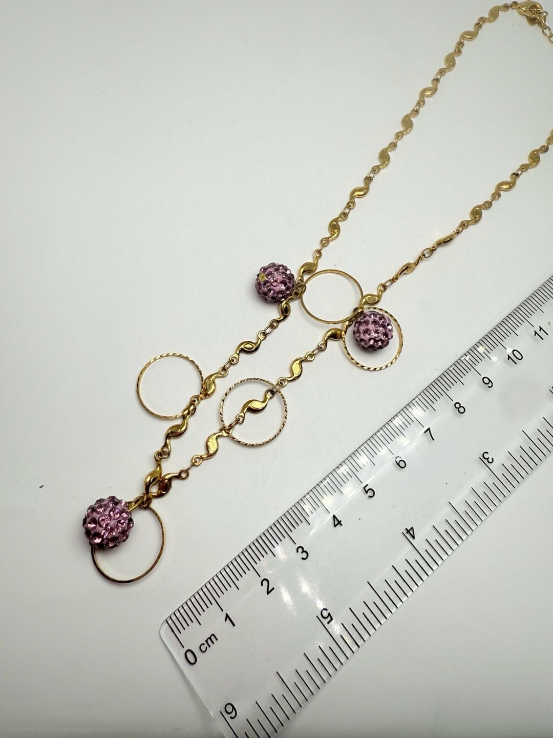 Gold Tone Purple Crystal Pavé Ball Hoop Necklace 8