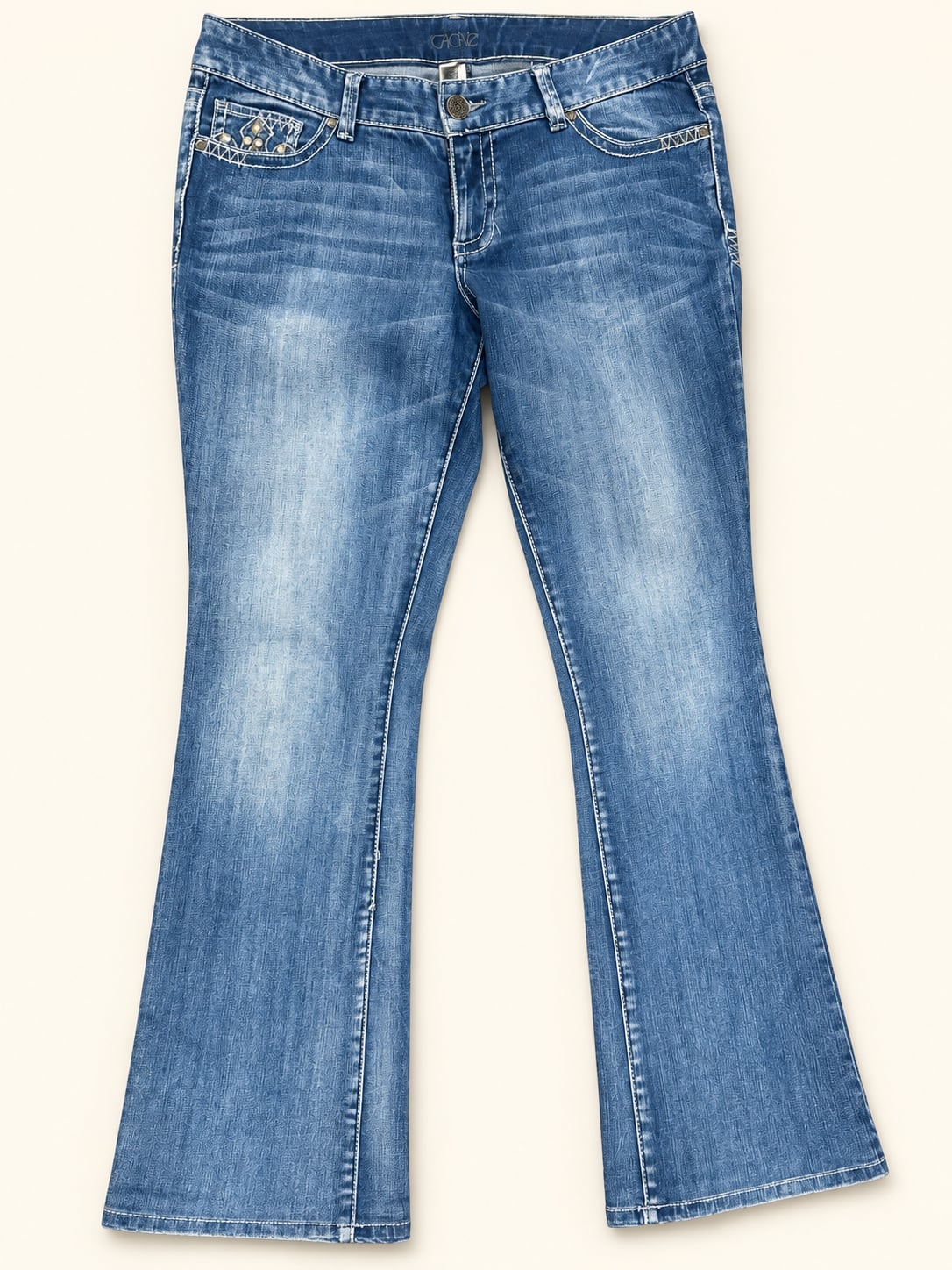 Cache Flare Jeans Size 10 Medium Wash Embellished Pockets Y2K Denim 3