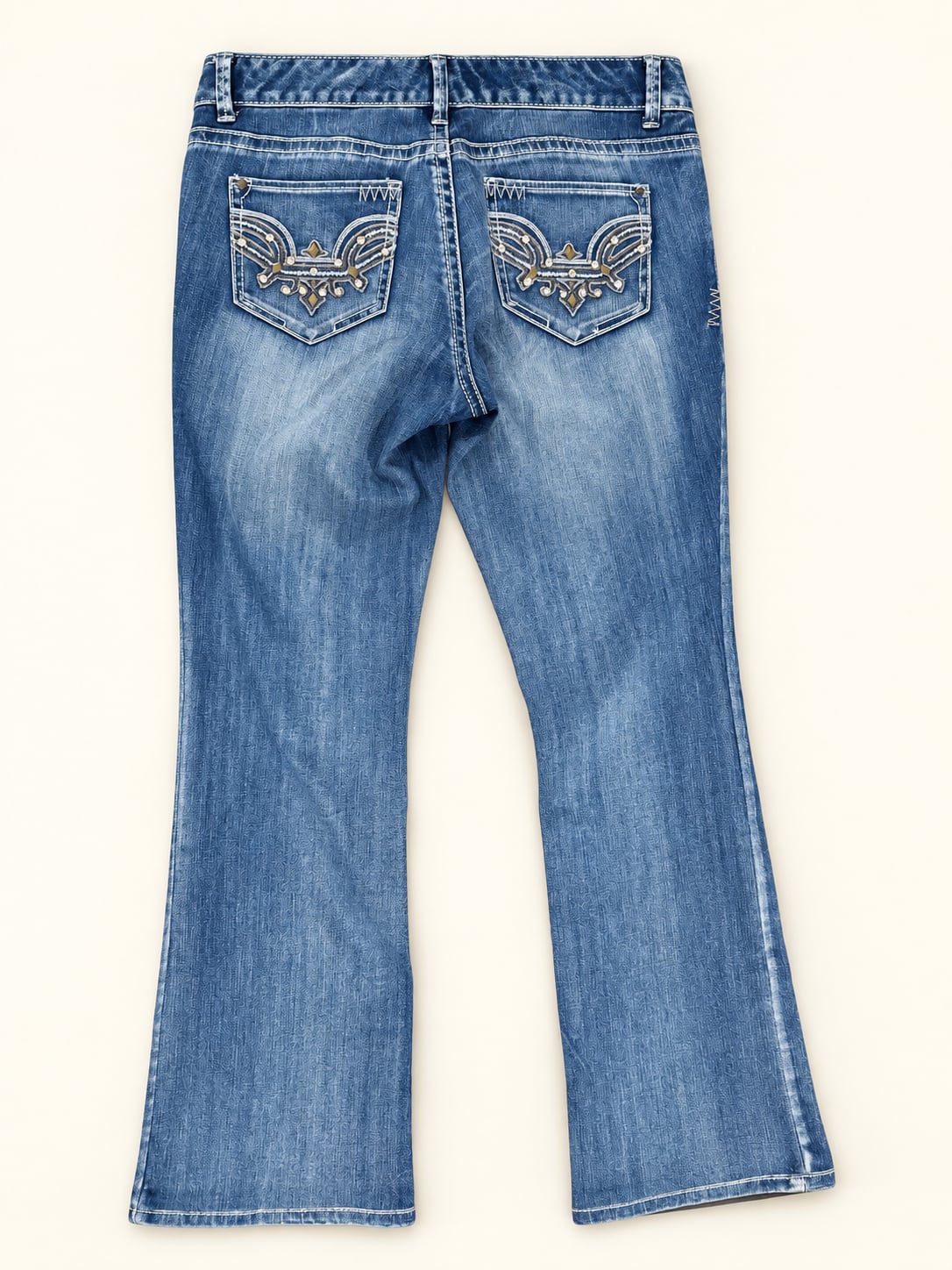 Cache Flare Jeans Size 10 Medium Wash Embellished Pockets Y2K Denim 4