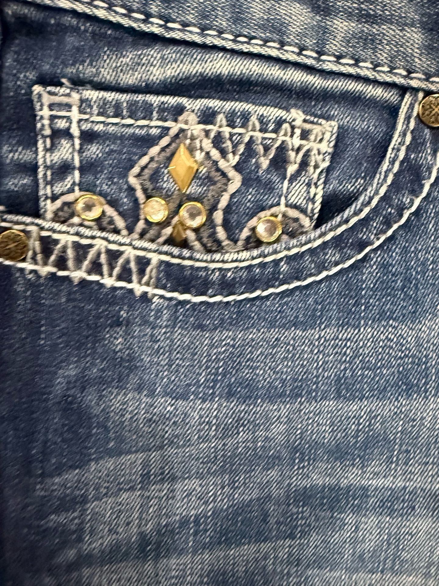 Cache Flare Jeans Size 10 Medium Wash Embellished Pockets Y2K Denim 9