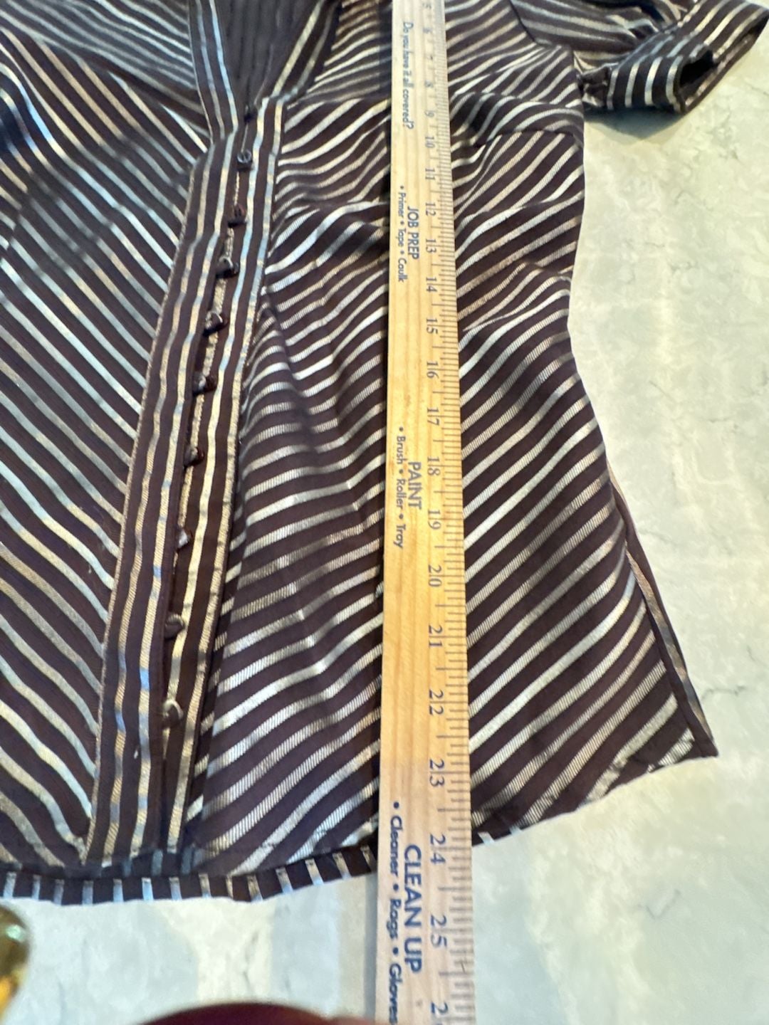 Zara Basic Striped Button-Up Blouse Size L Brown Silver 7