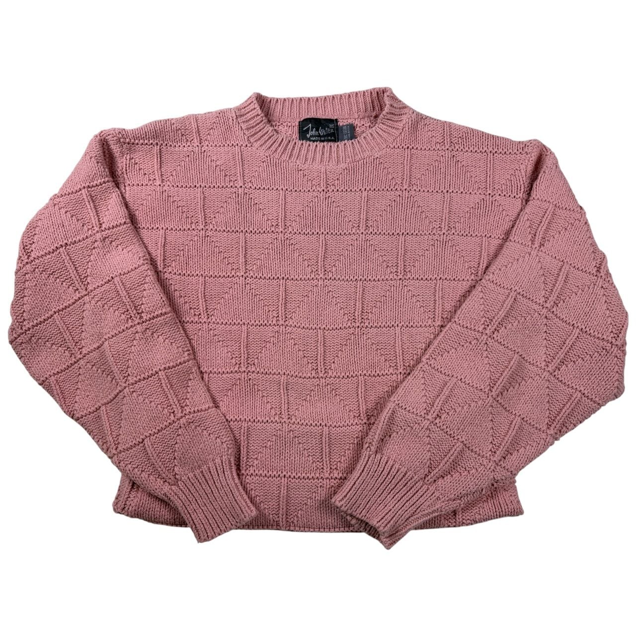 90s Vintage John Weitz Pink Geometric Knit Sweater M 3