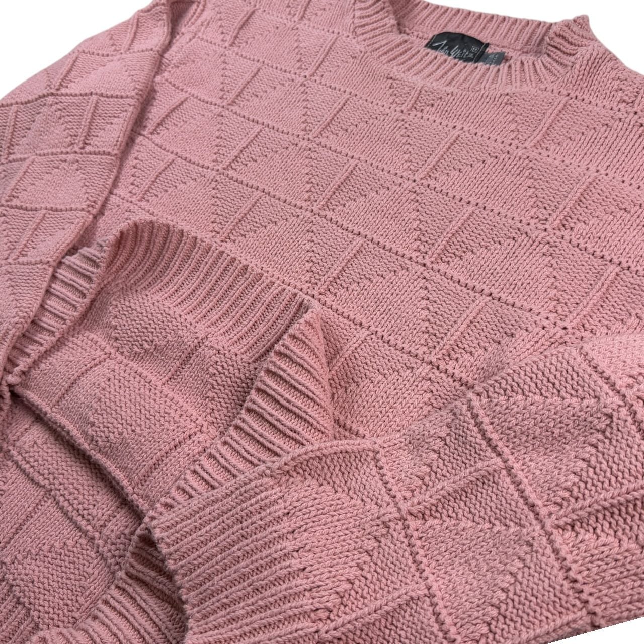 90s Vintage John Weitz Pink Geometric Knit Sweater M 5
