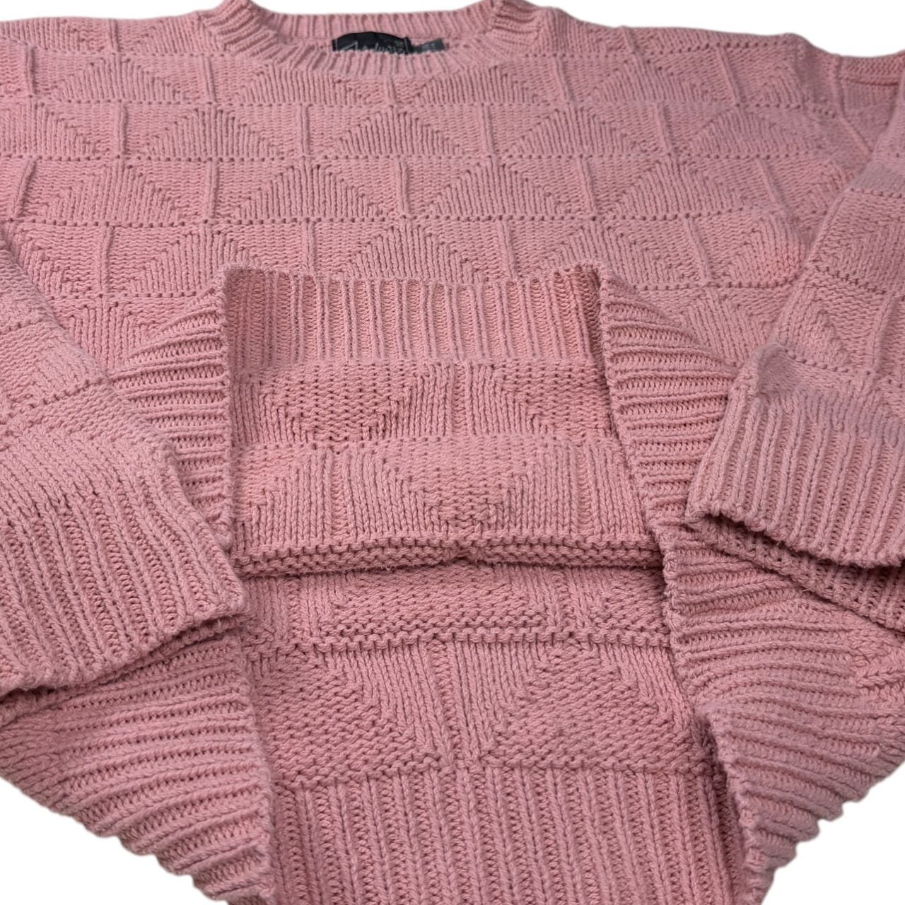 90s Vintage John Weitz Pink Geometric Knit Sweater M 6
