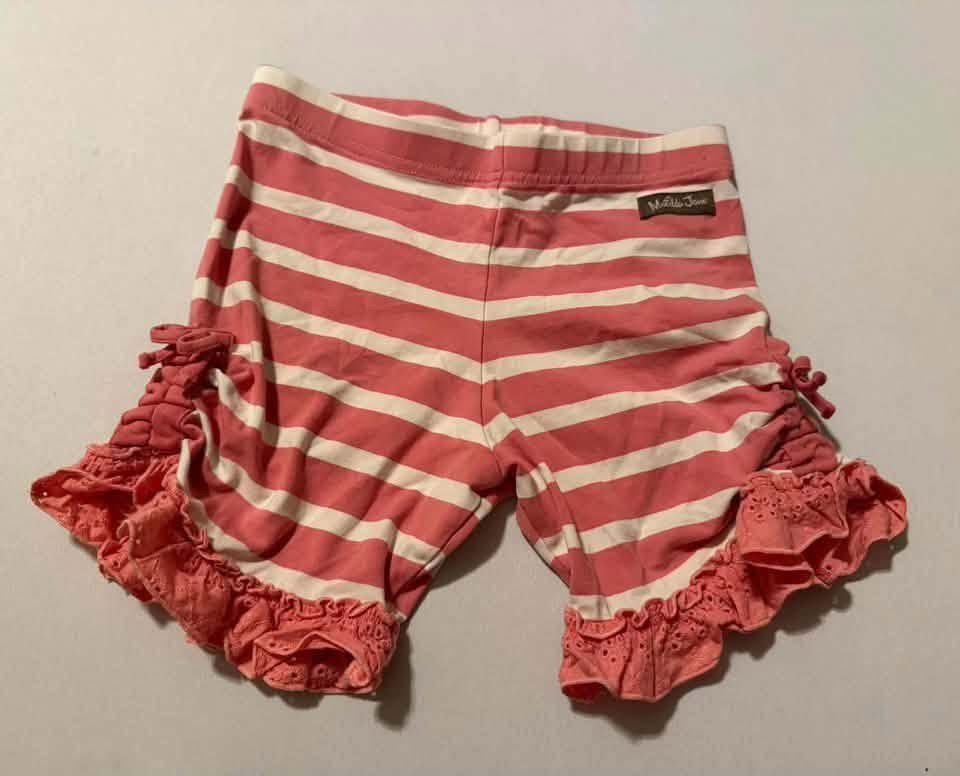 Matilda Jane Girls Pink &White Striped Ruffle Shorts Size 10 2