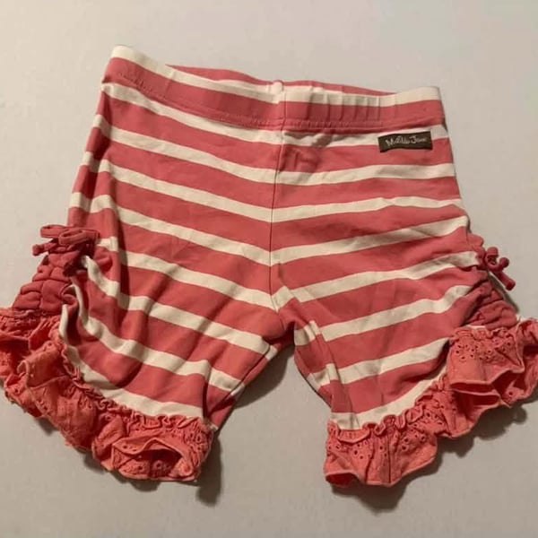 Matilda Jane Girls Pink &White Striped Ruffle Shorts Size 10