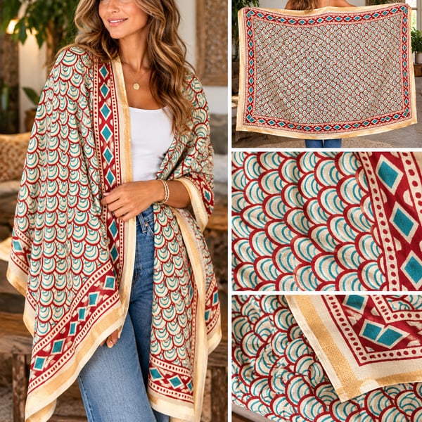 Sweet Life Boutique Sweet Escape Kimono Scallop Print Open Front