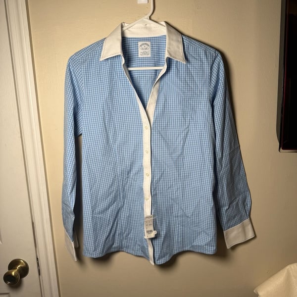 Brooks Brothers womens Gingham Button Down Shirt Size 6 Blue White