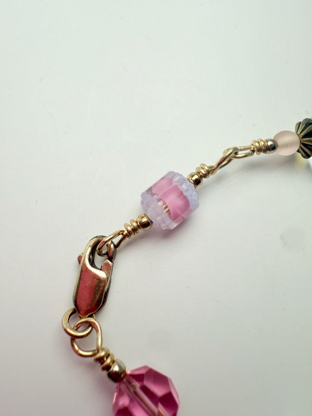 Handmade 14K Gold Filled Multi-Color Crystal Flower Beaded Bracelet 8 Inch 8