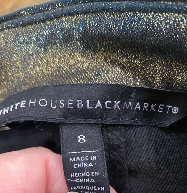 White House Black Market Moto Jacket Size 8 Gold Foil Black 6
