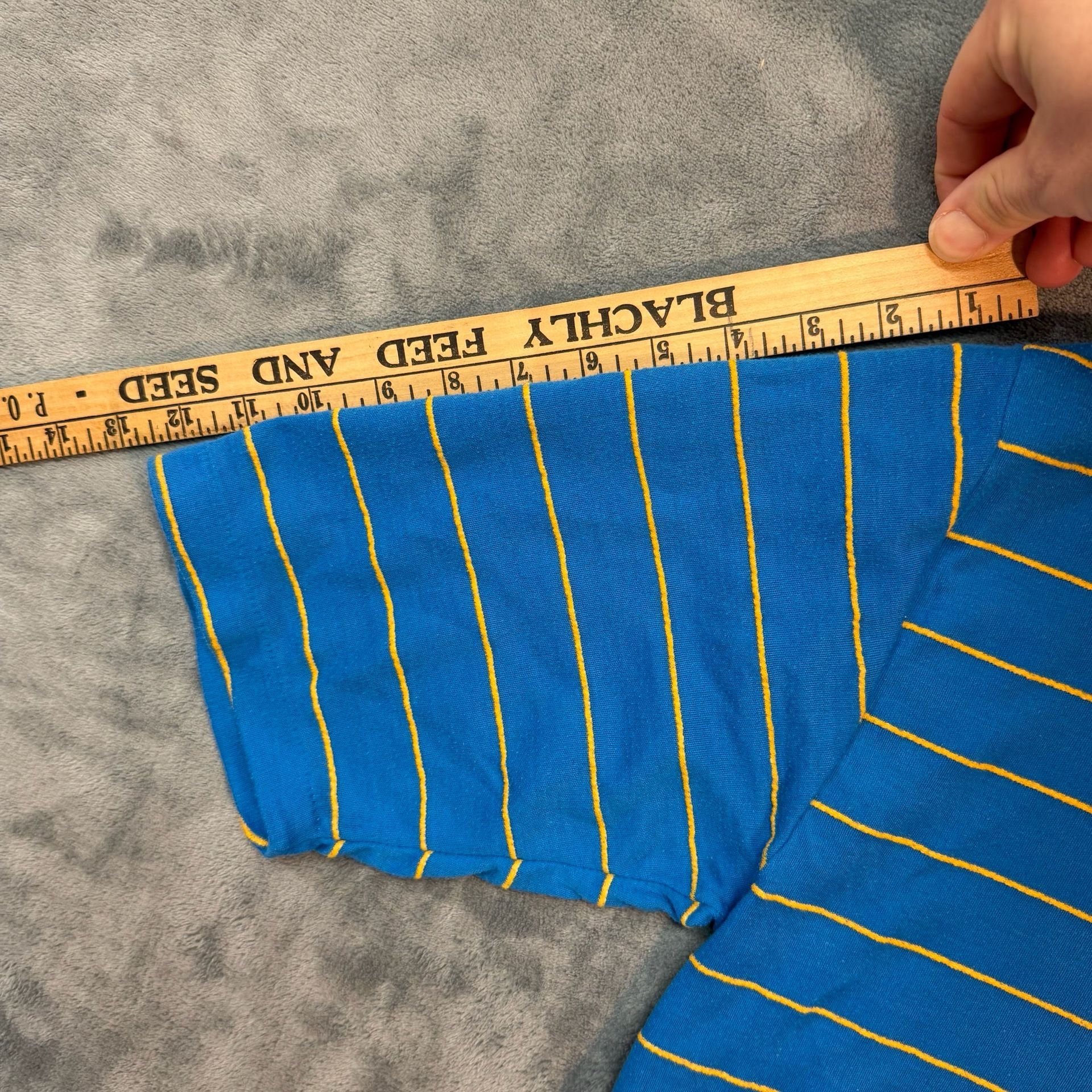Koman Striped Henley Shirt Size S Blue Yellow Short Sleeve Vintage 7