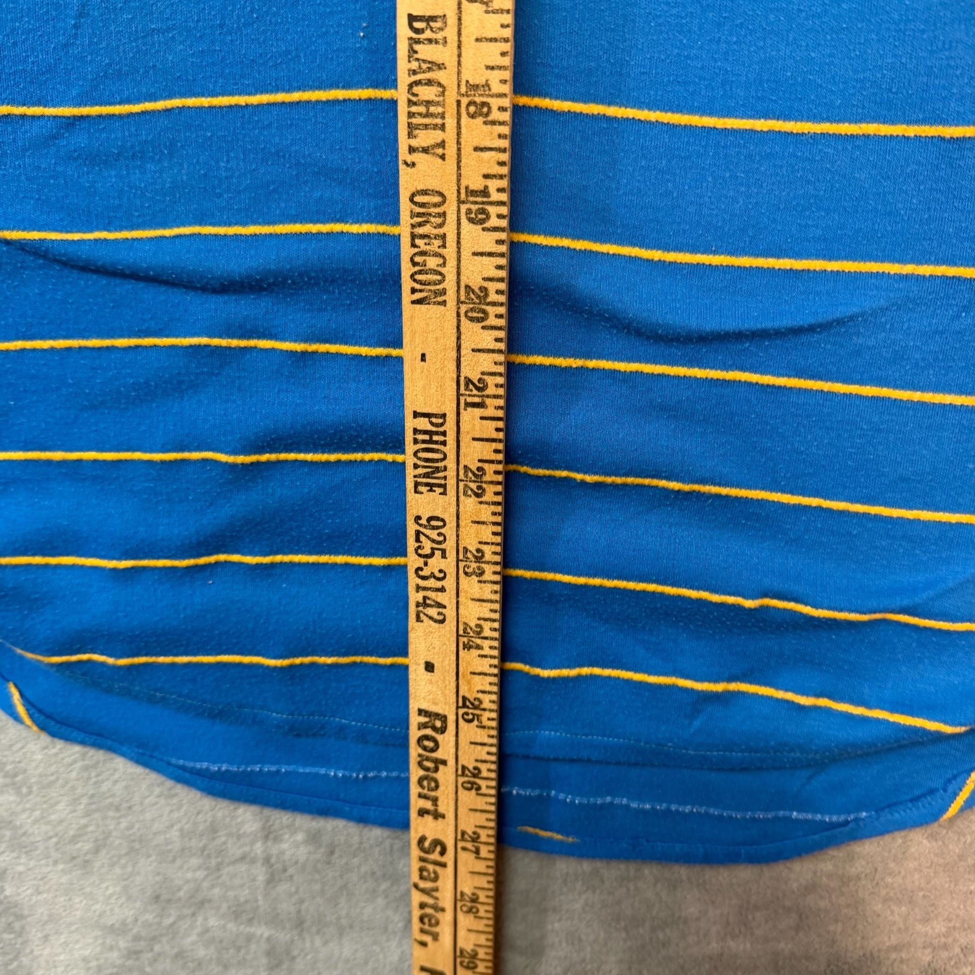 Koman Striped Henley Shirt Size S Blue Yellow Short Sleeve Vintage 8