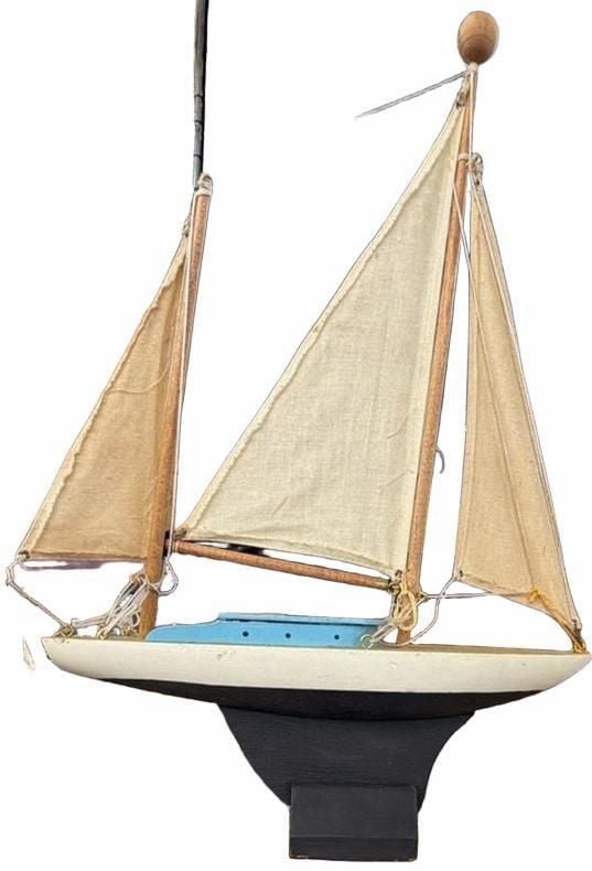 Vintage Wooden Pond Yacht Sailboat Model Nautical Decor 1
