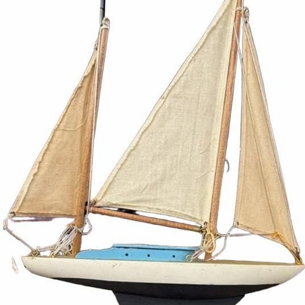 Vintage Wooden Pond Yacht Sailboat Model Nautical Decor