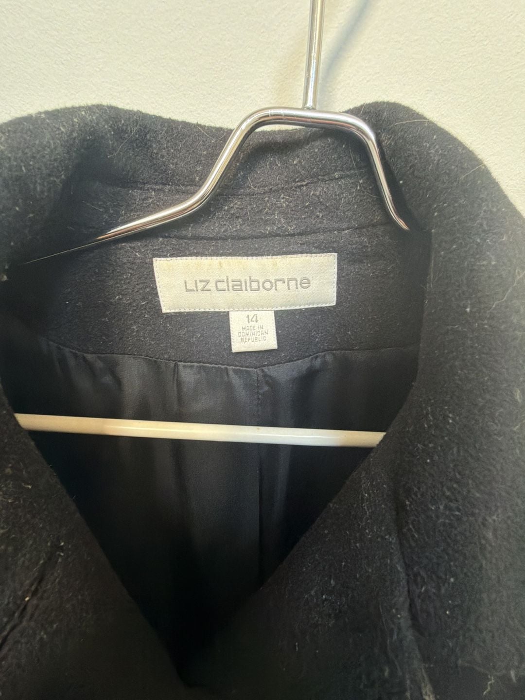 Liz Claiborne Wool Coat Size 14 Black Long Trench Jacket 3