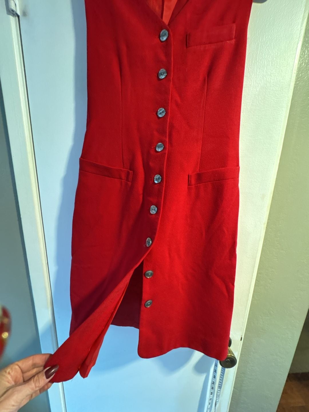Talbots Oberon Wool Dress Size 8 Red V-Neck Button Front Sleeveless 8