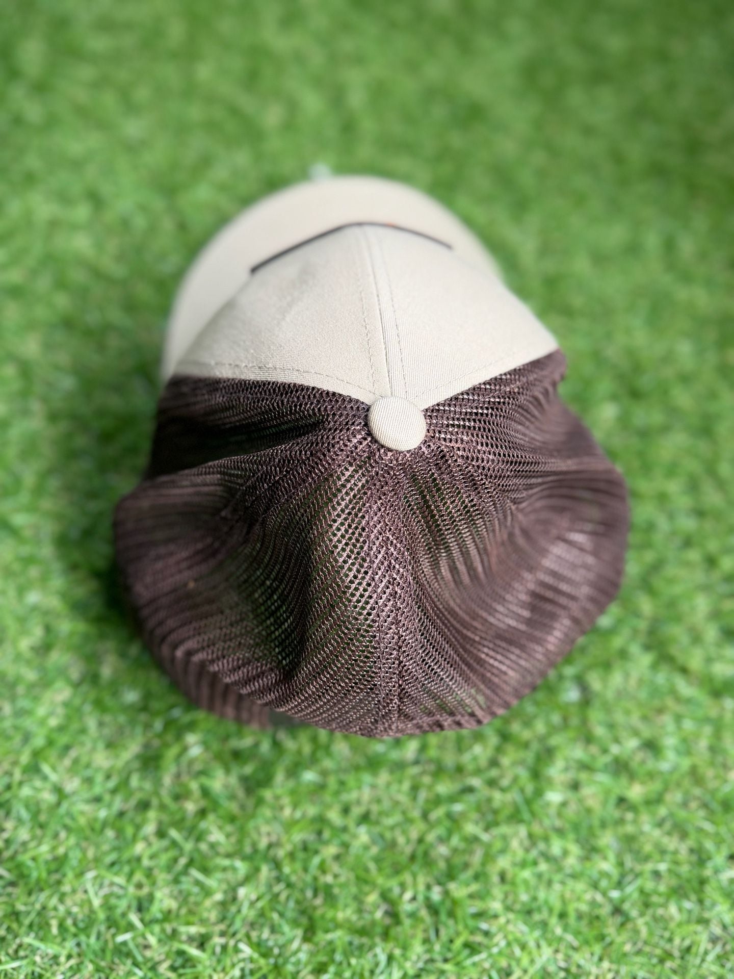 Armadillo Hat Co. Trucker Hat 104C Pro Model Tan Brown Leather Patch Snapback 3