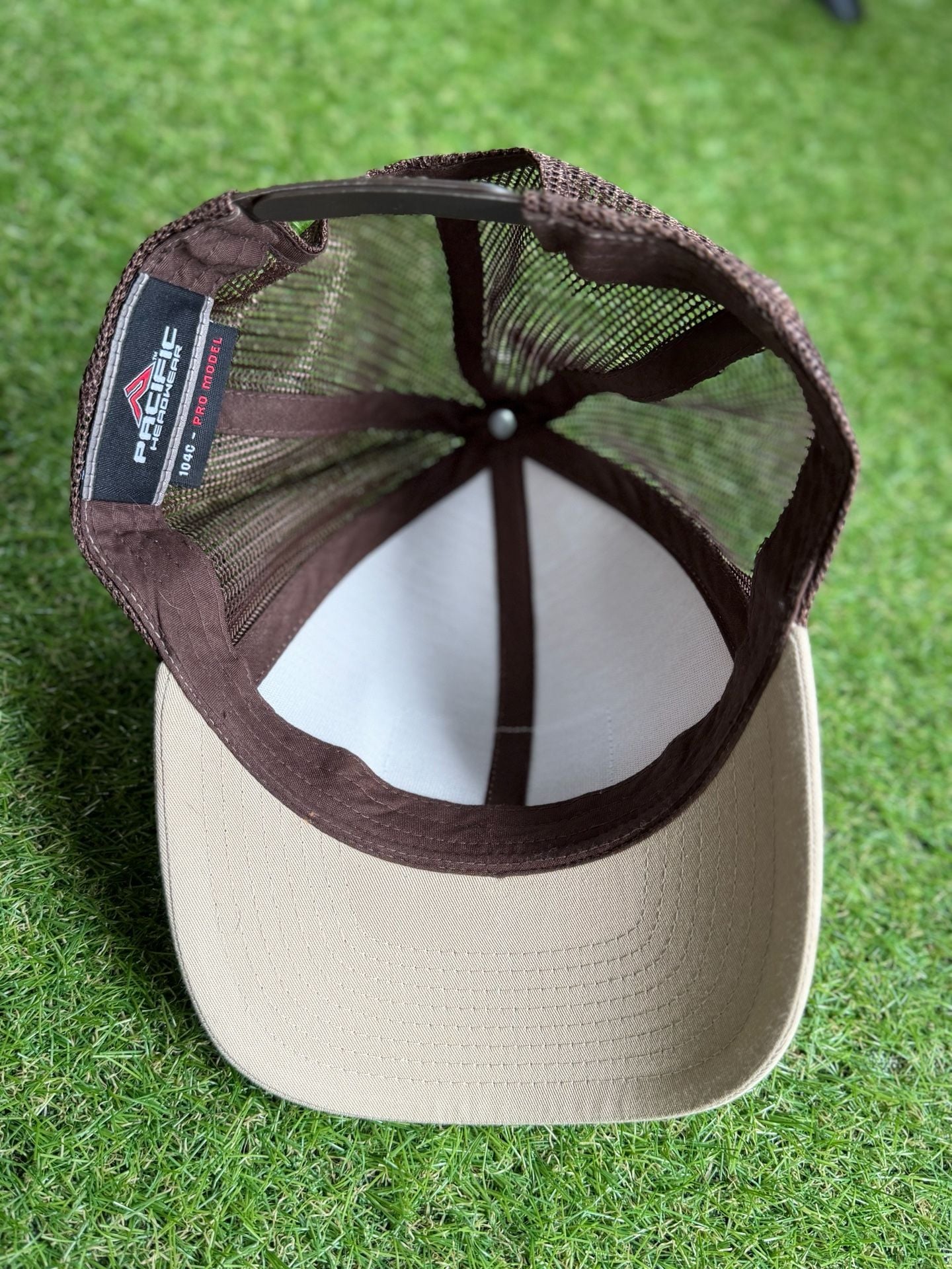 Armadillo Hat Co. Trucker Hat 104C Pro Model Tan Brown Leather Patch Snapback 4