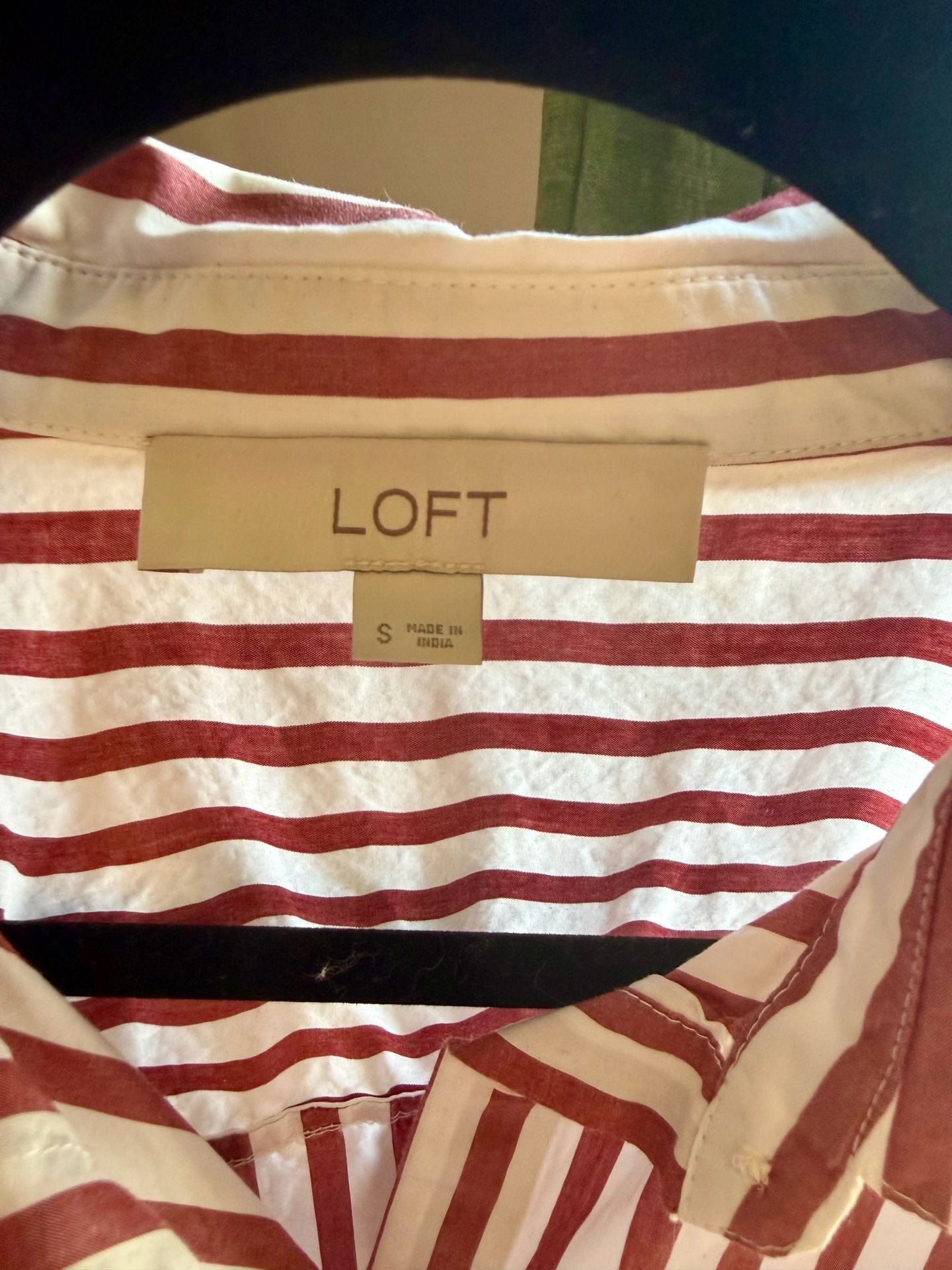 LOFT Striped Button Down Shirt Size S Red White Pocket Long Sleeve 3