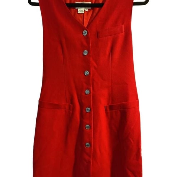 Talbots Oberon Wool Dress Size 8 Red V-Neck Button Front Sleeveless