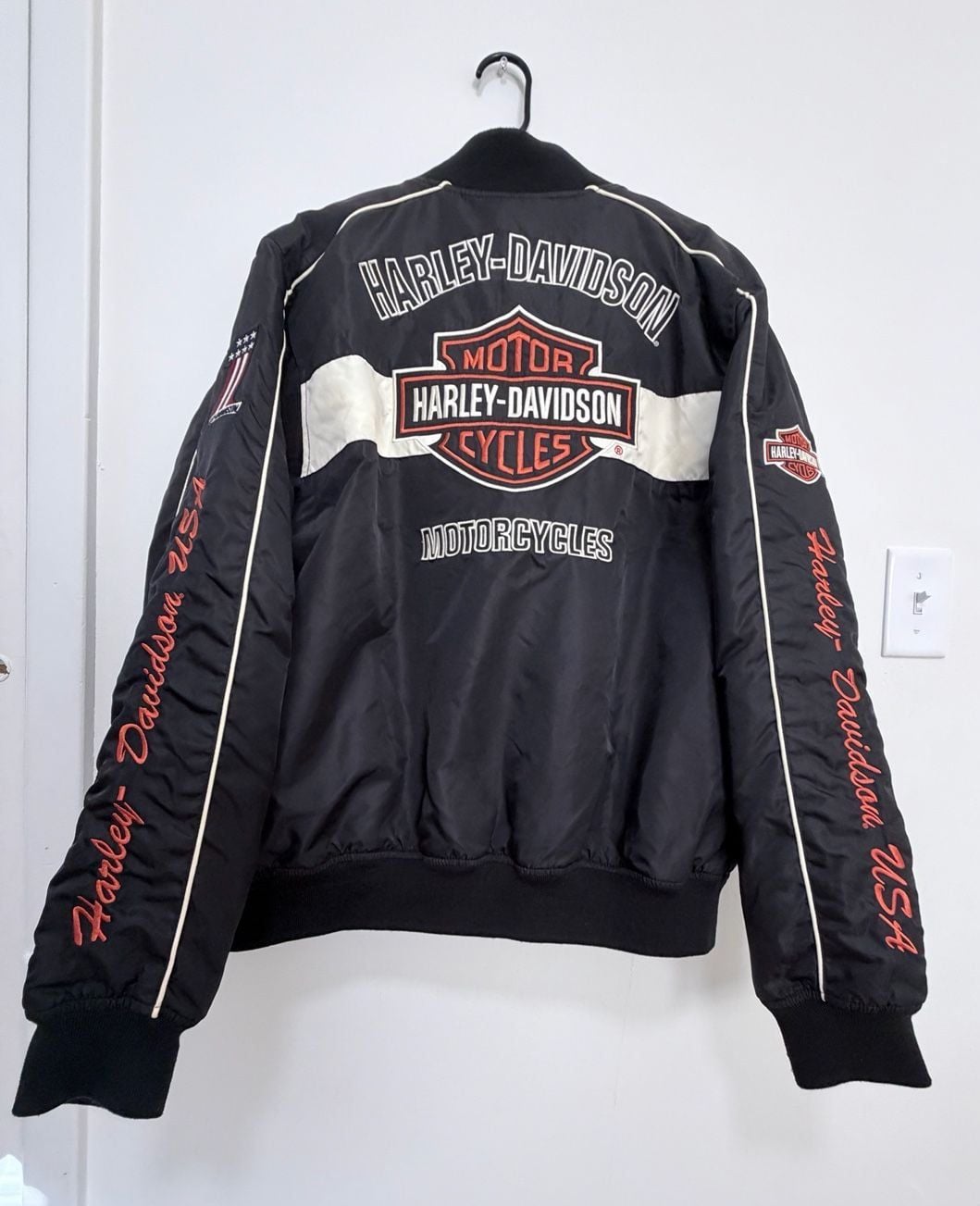 Vintage Harley Davidson Bomber Jacket Size L Black Nylon Embroidered 2
